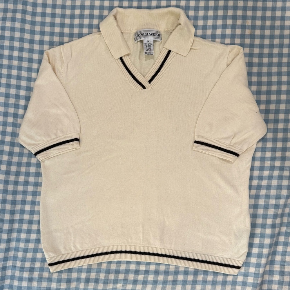 Vintage Jones Wear Cream Knit Polo Sweater | 90s Minimalist